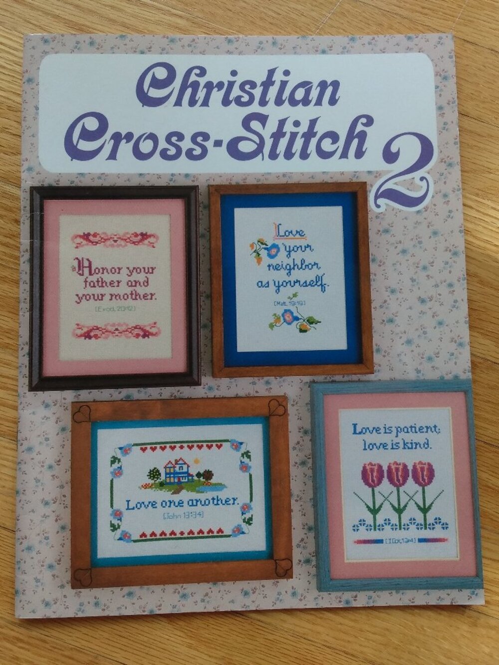 Vintage 90s Christian Cross-Stitch 2 Chart Book Religious Verses